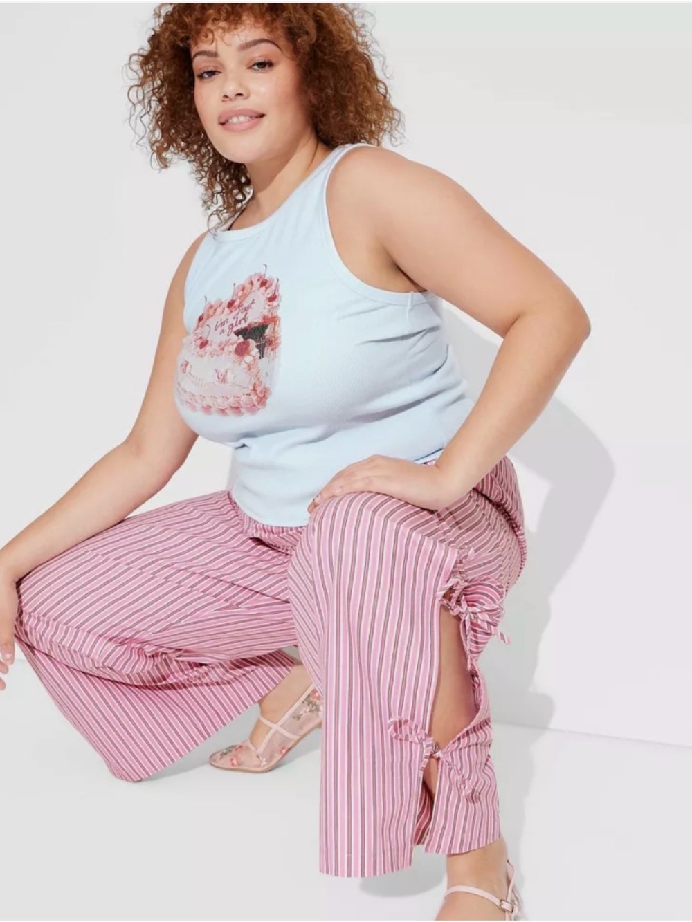 Pink Striped Tie-Side Wide Leg Pants
